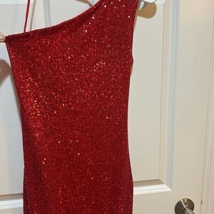 Red Steve Madden Sequin One-Shoulder Dress